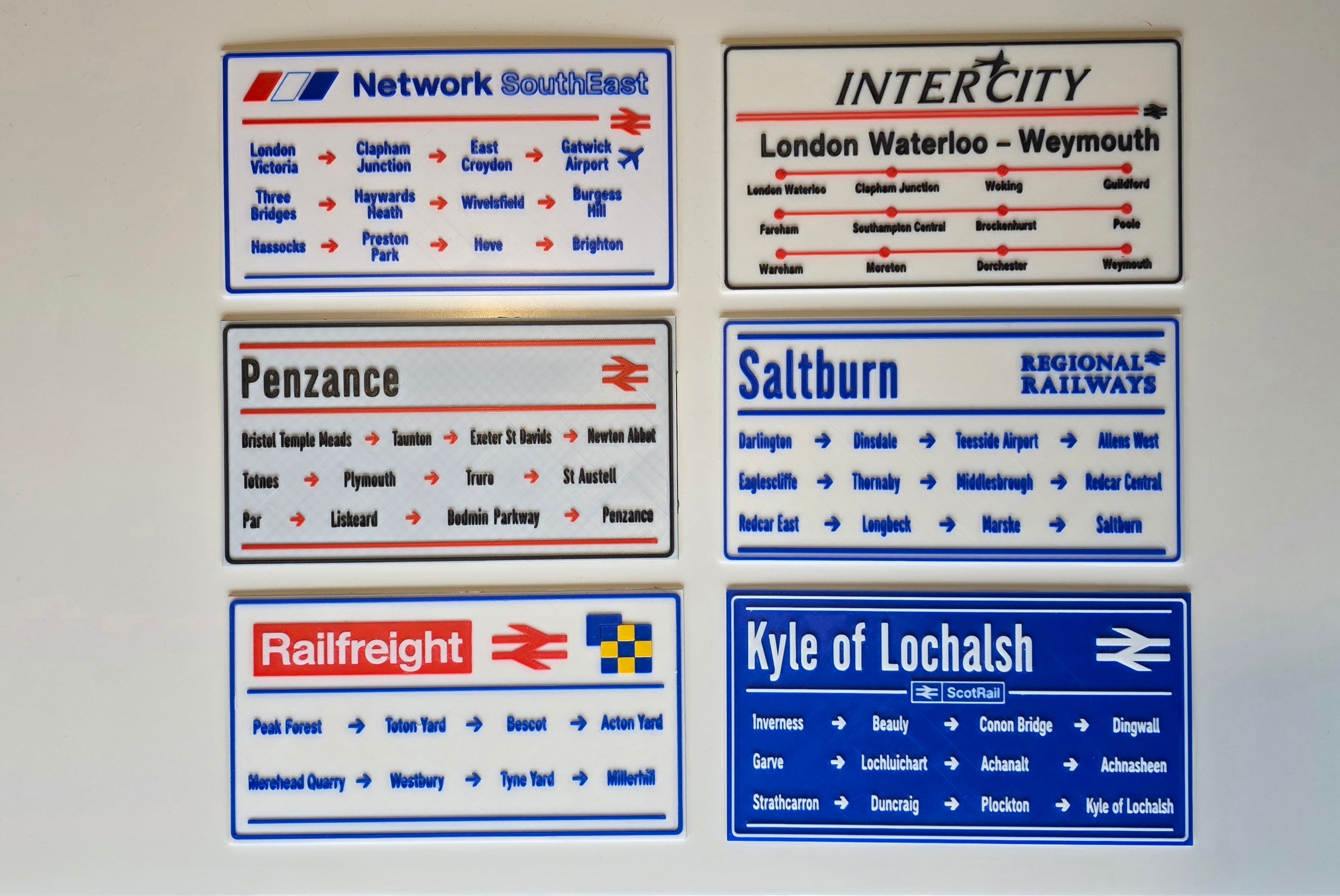 British Rail Window Route Strip Replica | 80s 90s Train Destination Board | 3D Printed | Unframed