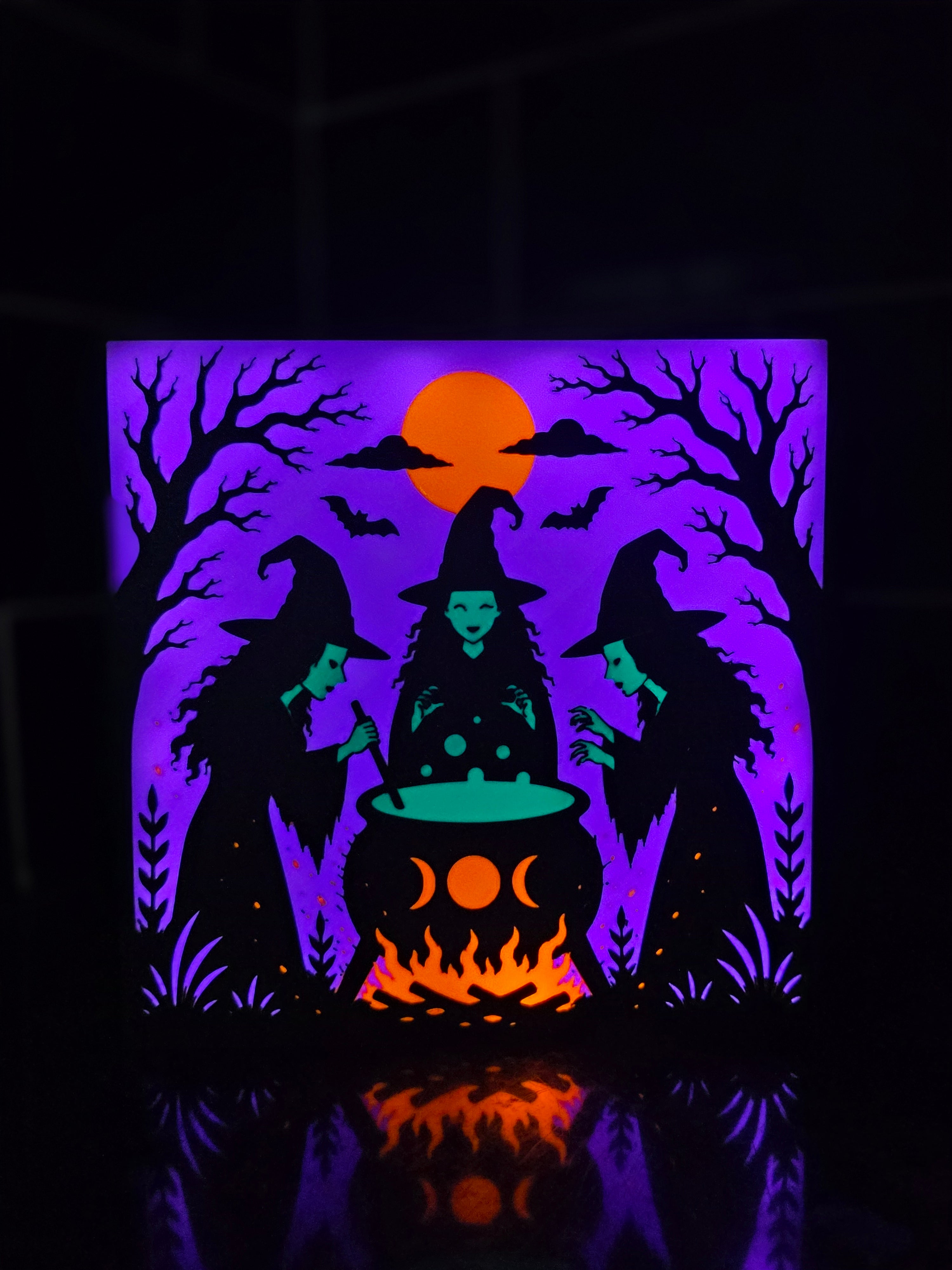 Witches Spooky Cauldron Lightbox Scene - Halloween Gift