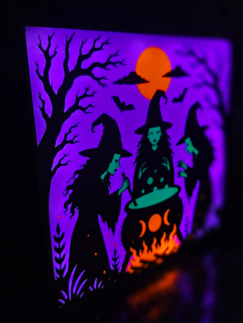 Witches Spooky Cauldron Lightbox Scene - Halloween Gift