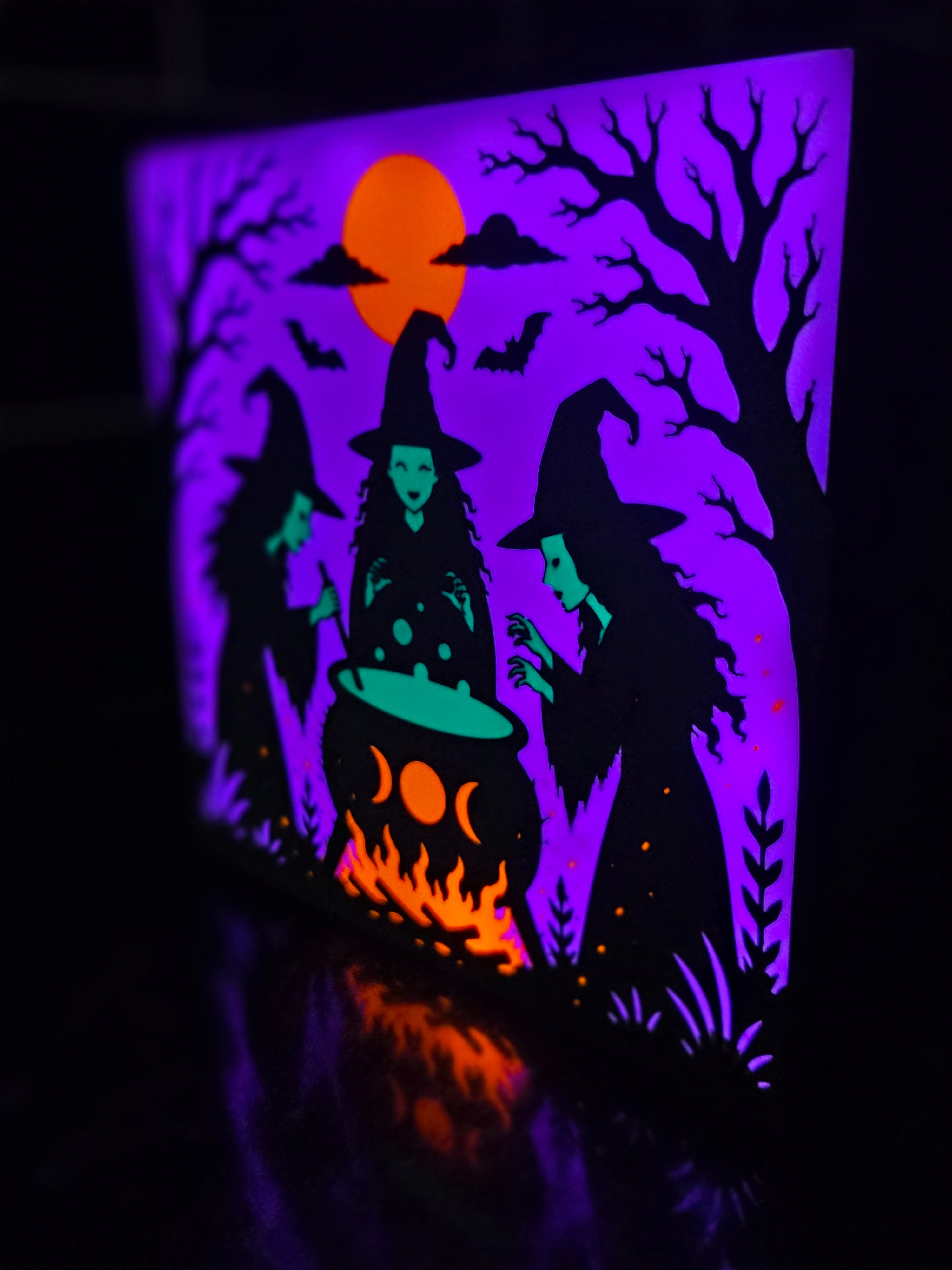 Witches Spooky Cauldron Lightbox Scene - Halloween Gift