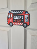 Personalised Fire Engine Door Sign | Custom Fire Engine Bedroom Plaque