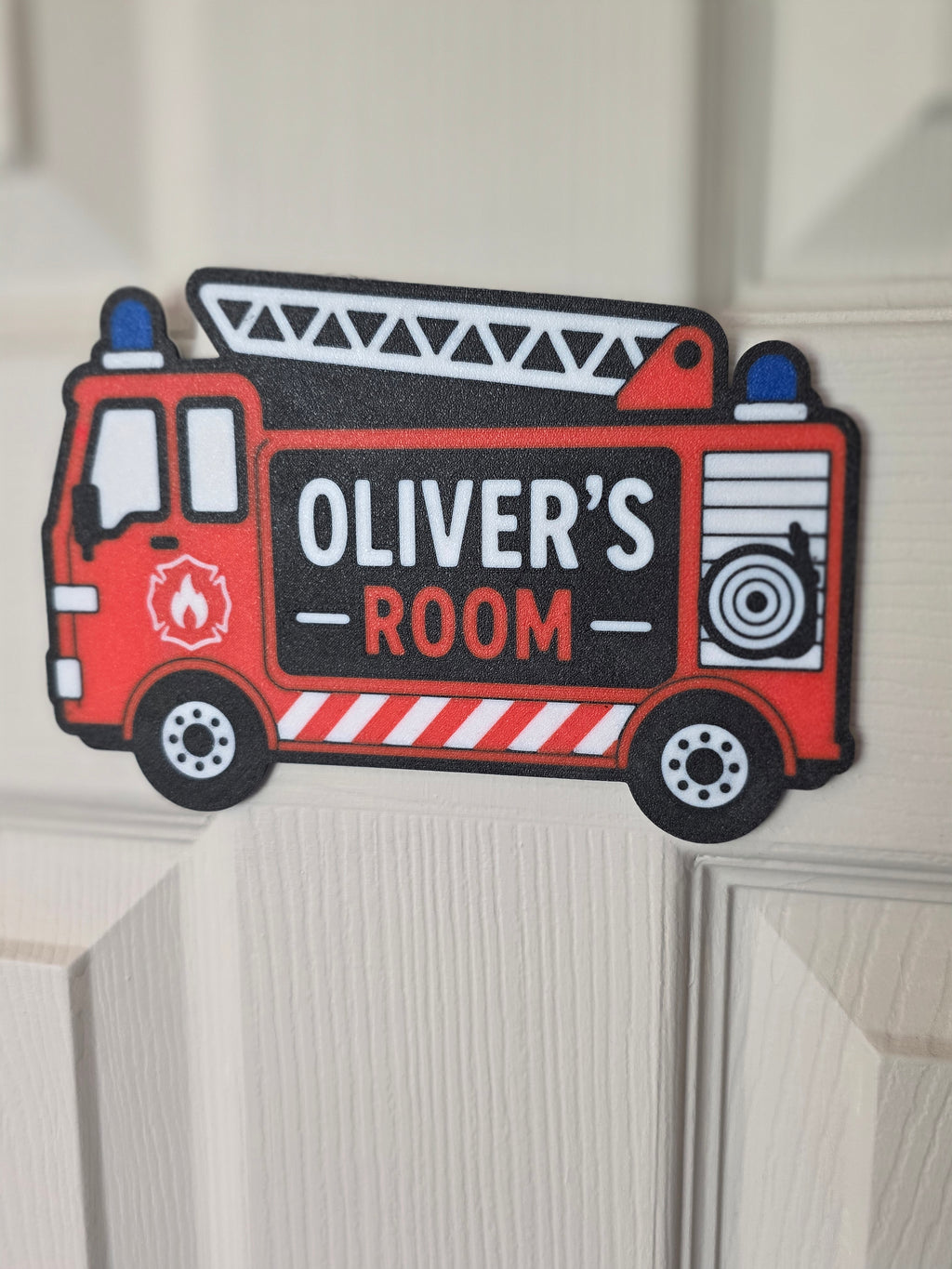 Personalised Fire Engine Door Sign | Custom Fire Engine Bedroom Plaque
