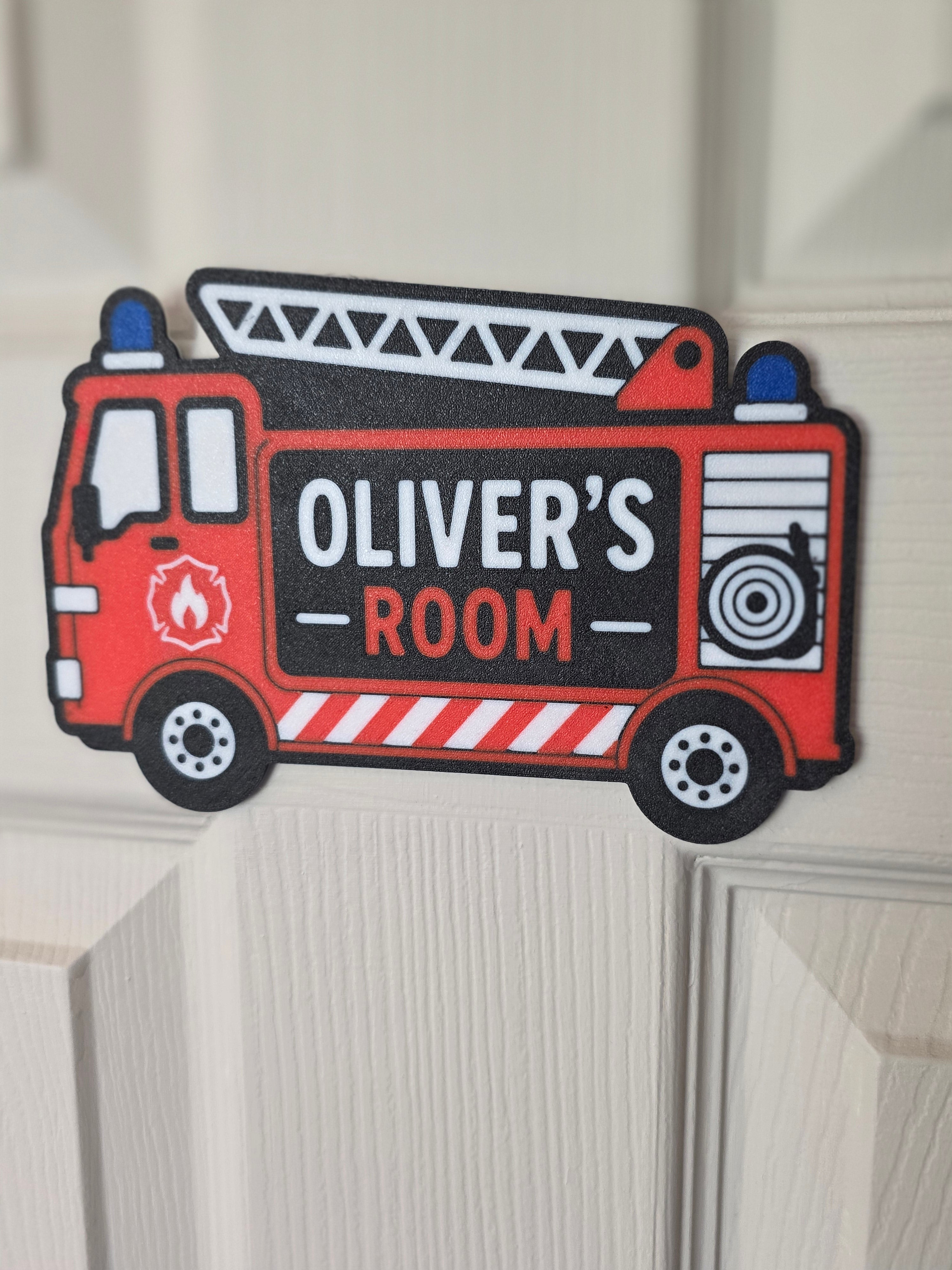 Personalised Fire Engine Door Sign | Custom Fire Engine Bedroom Plaque