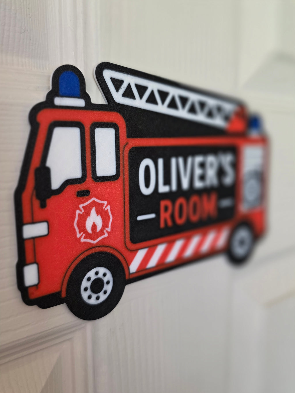 Personalised Fire Engine Door Sign | Custom Fire Engine Bedroom Plaque