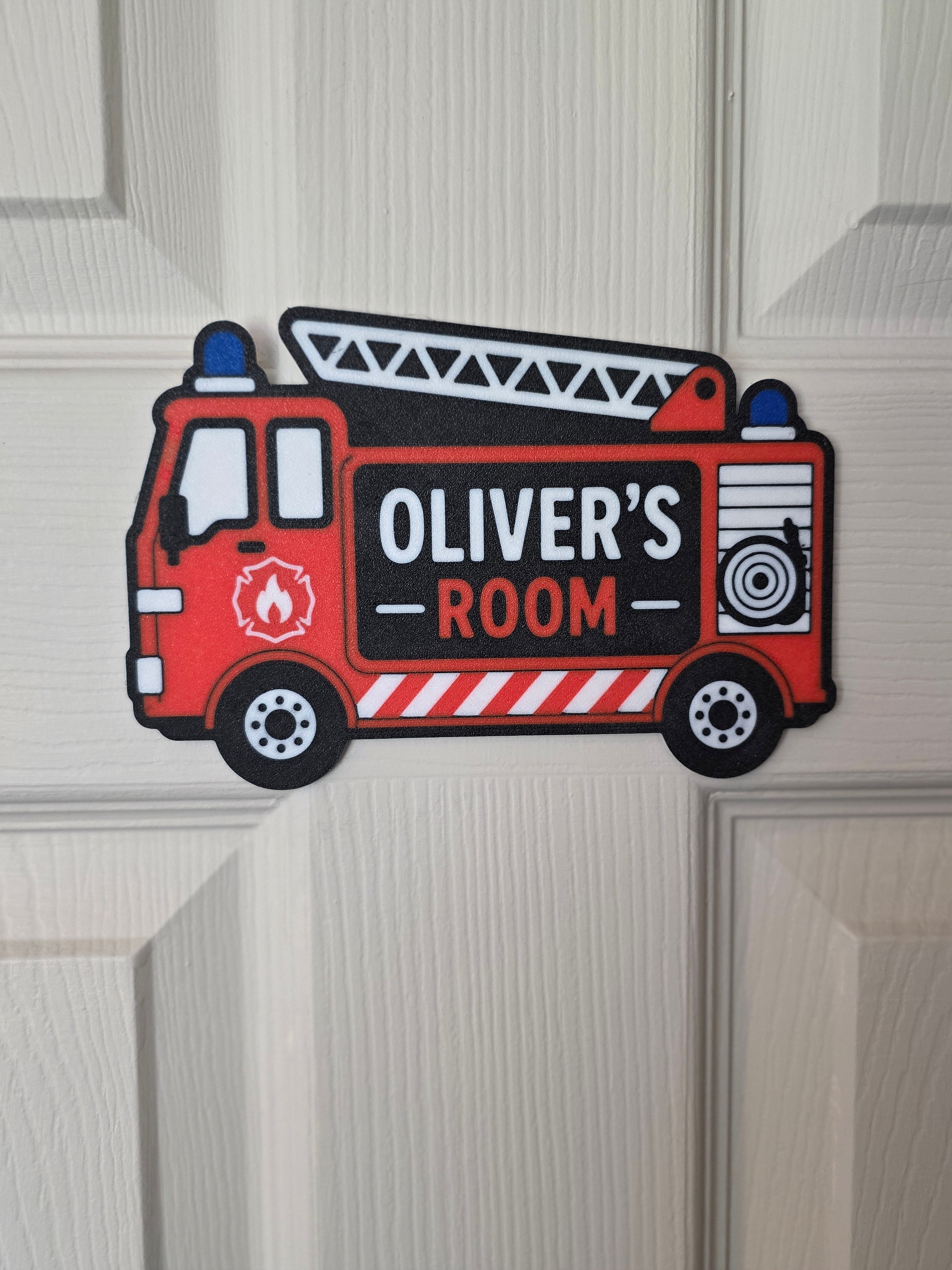 Personalised Fire Engine Door Sign | Custom Fire Engine Bedroom Plaque