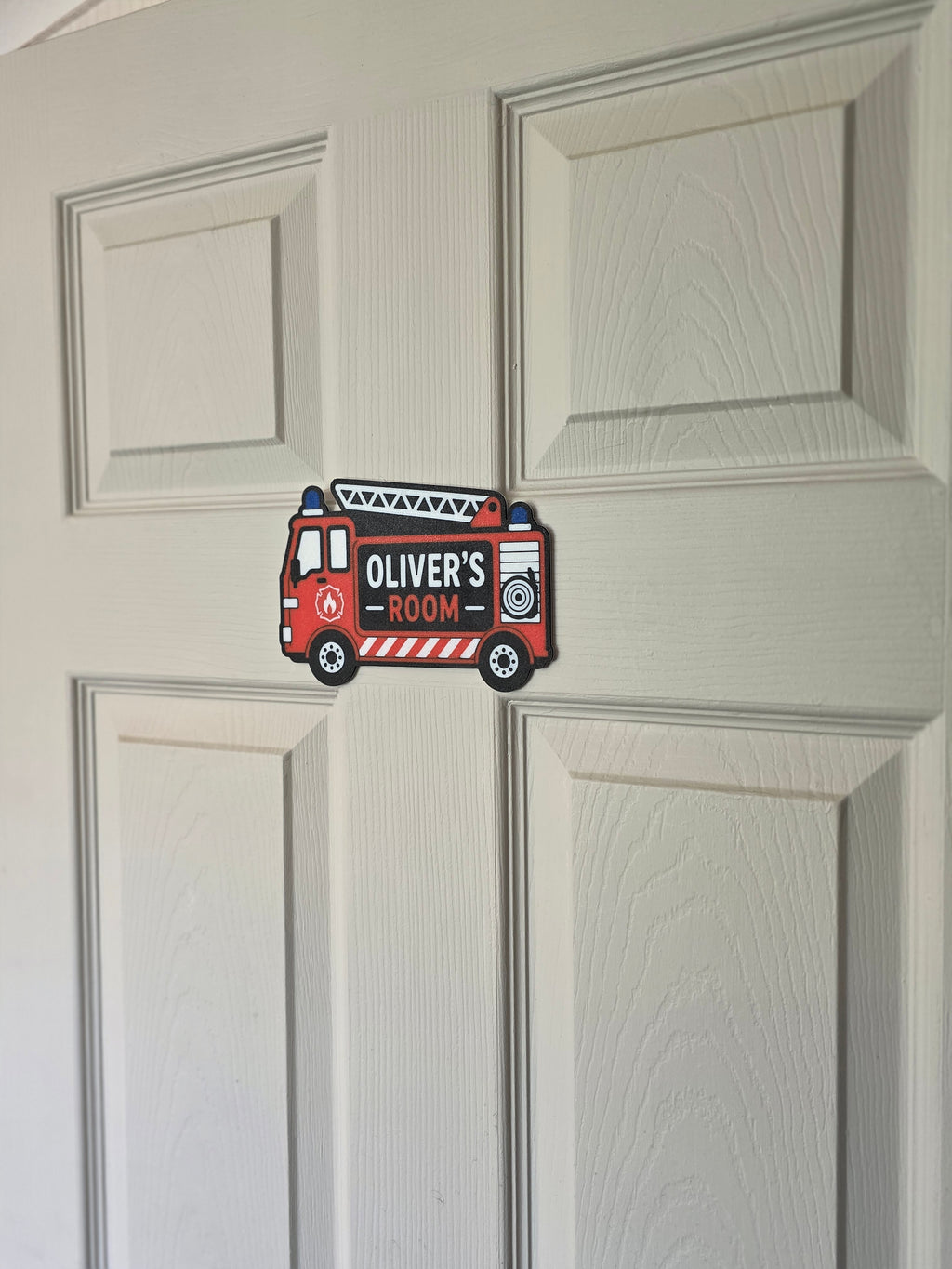 Personalised Fire Engine Door Sign | Custom Fire Engine Bedroom Plaque