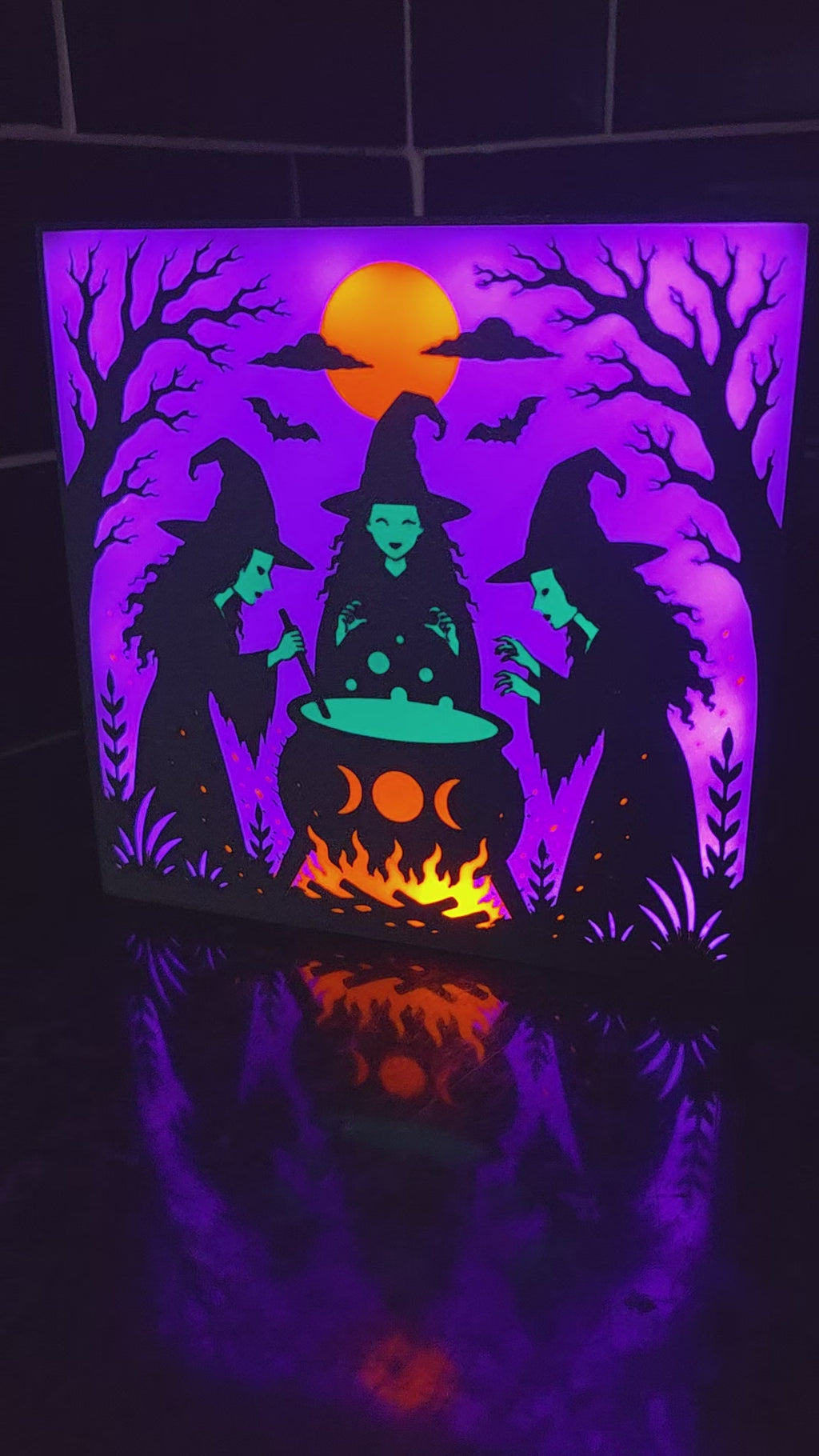 Witches Spooky Cauldron Lightbox Scene - Halloween Gift