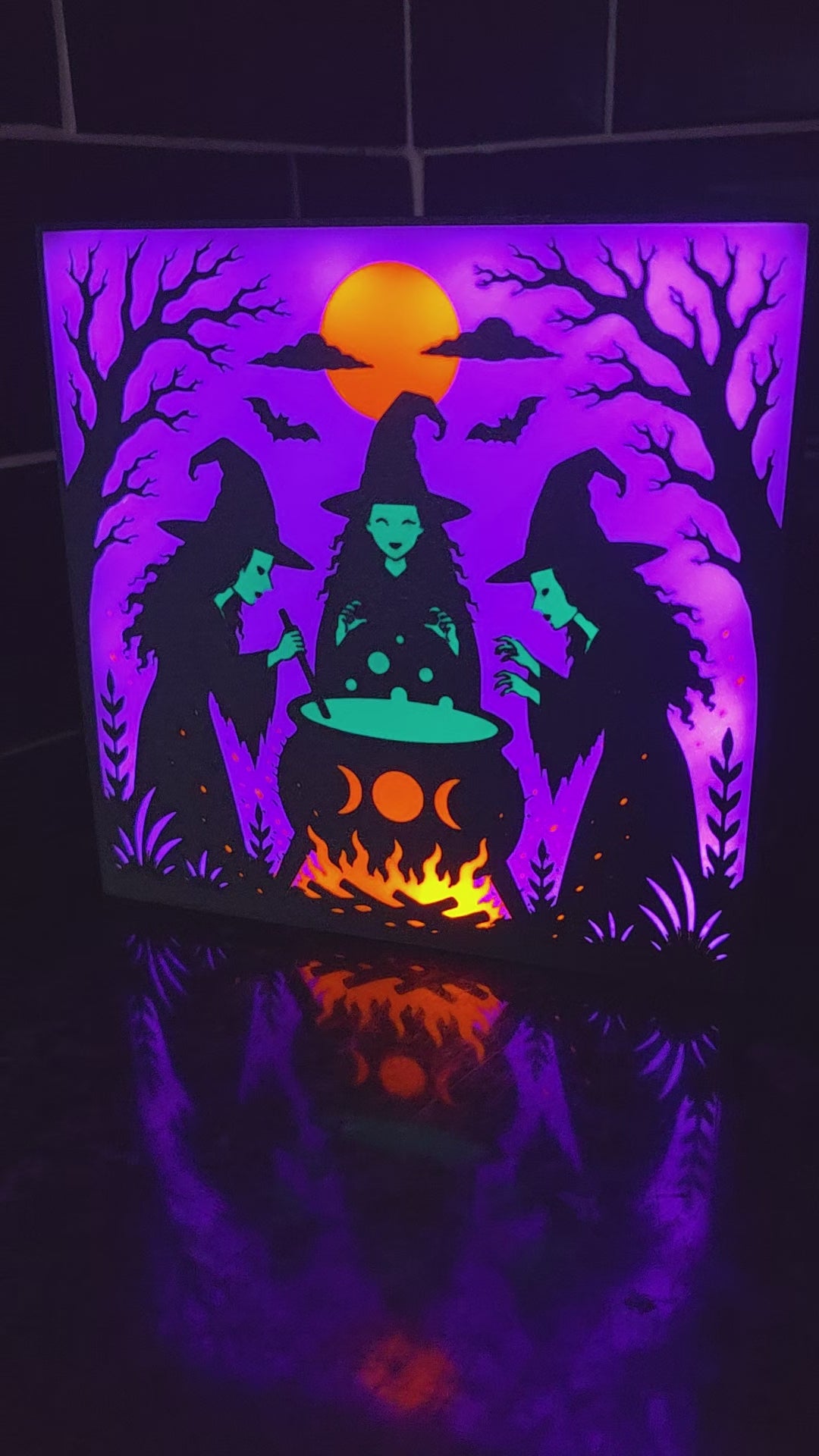Witches Spooky Cauldron Lightbox Scene - Halloween Gift